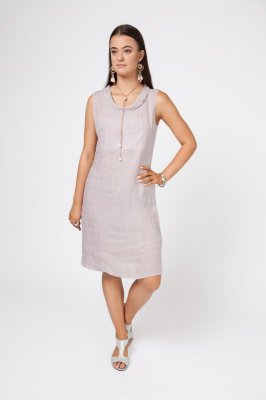Cowl Neck Linen Dress With Button