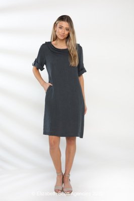 Linen Dress With Cowl Neck, Sleeves and Pockets