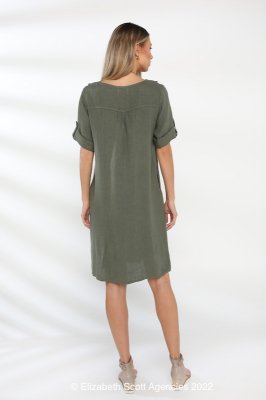 Linen Dress With Cowl Neck, Sleeves and Pockets