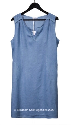 Sleeveless Linen Dress With V Neck and Trim Detail
