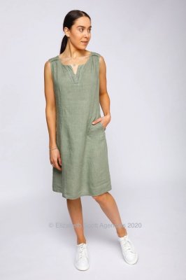 Sleeveless Linen Dress With V Neck and Trim Detail