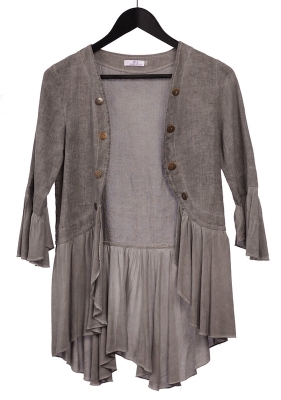 Linen Jacket With Viscose Frill Sleeve