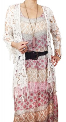Long Line Lace Cape with Fringing