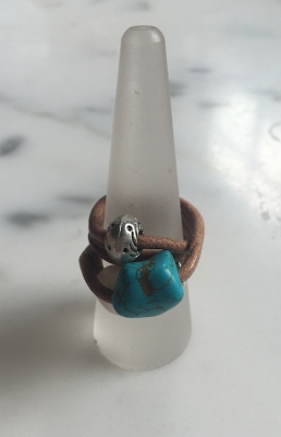 Leather Ring With Pearl And Turquoise