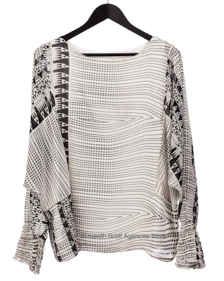 Triangular Print Top With Elasticised Cuff