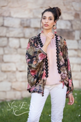 Floral Print Cape With Tie Front