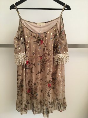 Cut-Out Shoulder Tunic with Lace Fringing in Poppy Print