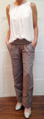Linen Pants with Fold Over Waist