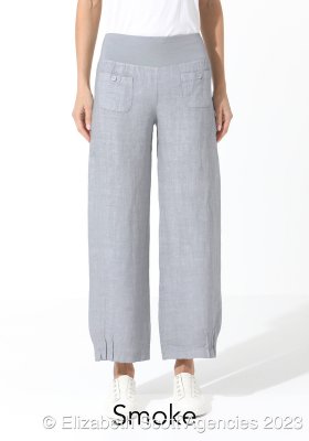 Linen pant with front pockets and covered buttons