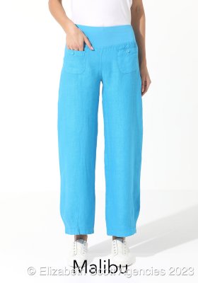 Linen pant with front pockets and covered buttons