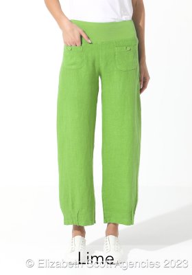 Linen pant with front pockets and covered buttons