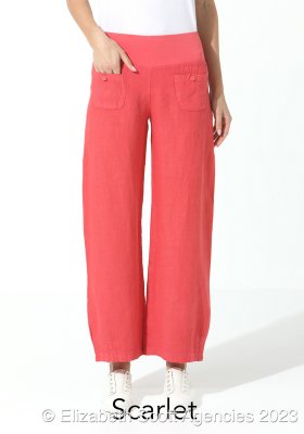 Linen pant with front pockets and covered buttons