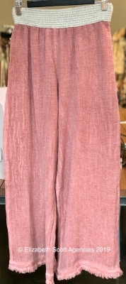 Linen/Cotton Pants With Raw Edge and Waistband Detail