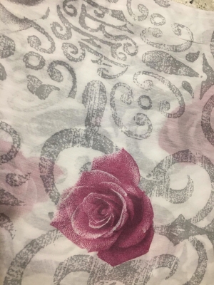 Italian Silk/Cotton Floral With Lace Print Scarf