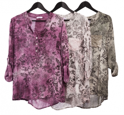 Floral/Leopard Print Viscose Shirt with Sequin Pocket