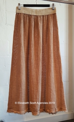 Linen/Cotton Raw Edge Skirt with Waistband Detail