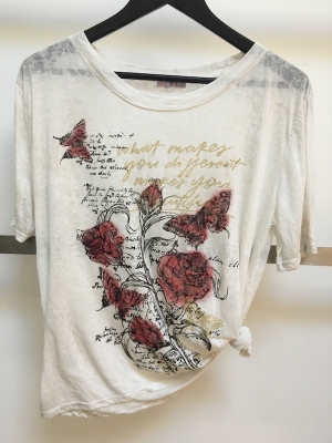 Embossed Lurex Tee with Butterfly and Rose Print