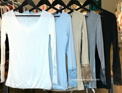 Long Sleeve T with French Lace Trim