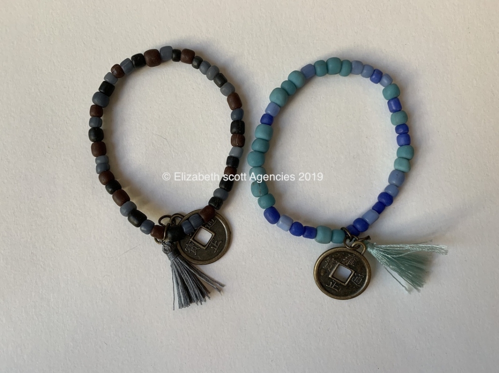 Glass Bracelet With Coin Charm and Tassel - Click Image to Close