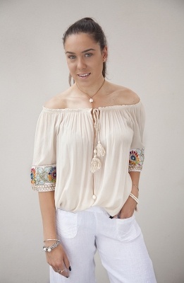 Gypsy Top With Colourful Applique Sleeve Detail