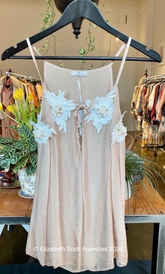 Silk Top with Cut-Out Sleeve and Diamante Lace Detail Silk Top with Cut-Out Sleeve and Diamante Lace Detail