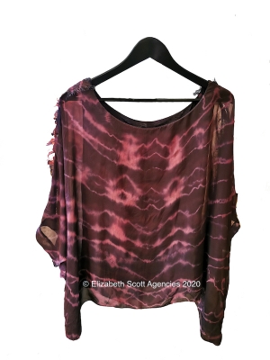 Hand Dyed Raw Edge Top with Lace Sleeves