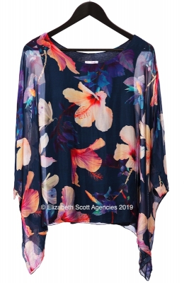 Floral Print Top With Butterfly