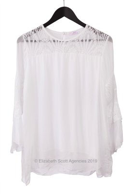Lace Yoke And Sleeve Detail Top