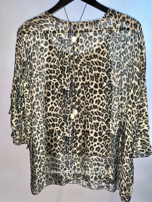 Leopard Print Top With Frill Sleeve