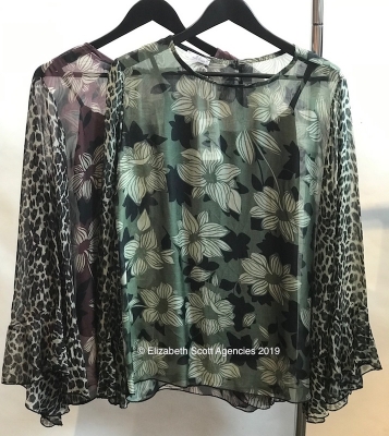 Floral Print Top With Leopard Sleeve