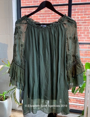 Silk Top With Embroidered Sleeve Silk Top With Embroidered Sleeve