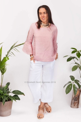 Bell Sleeve Linen Top With Ties Bell Sleeve Linen Top With Ties