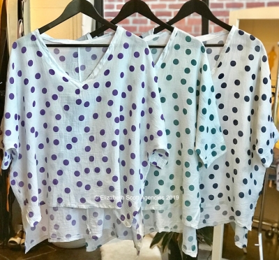 Linen/Cotton Top With Polka Dots