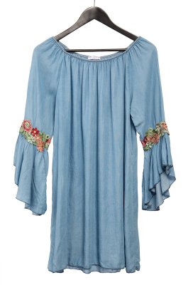 Bell Sleeve Tencel Tunic with Appliqué