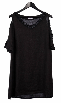 Linen Tunic with Split Sleeve and Lace Detail Linen Tunic with Split Sleeve and Lace Detail