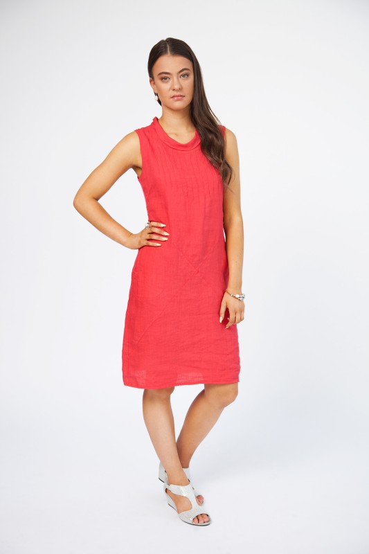 Linen Dress With Cowl Neck And Pin Tucking - Click Image to Close