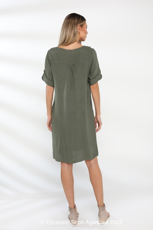 Linen Dress With Cowl Neck, Sleeves and Pockets - Click Image to Close