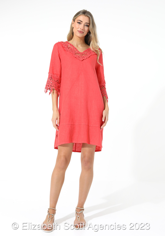 Luxe Linen Dress with Lace Detail - Click Image to Close