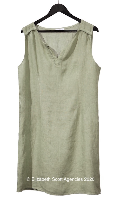 Sleeveless Linen Dress With V Neck and Trim Detail - Click Image to Close