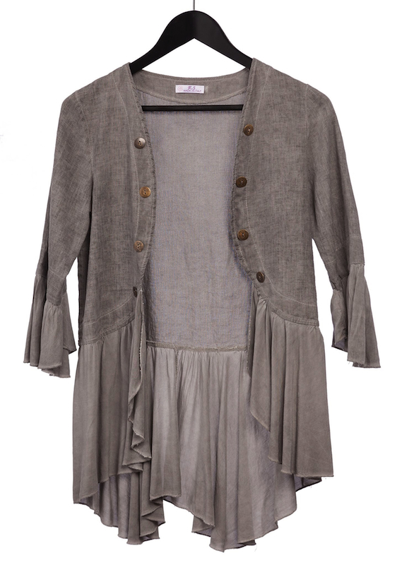 Linen Jacket With Viscose Frill Sleeve - Click Image to Close
