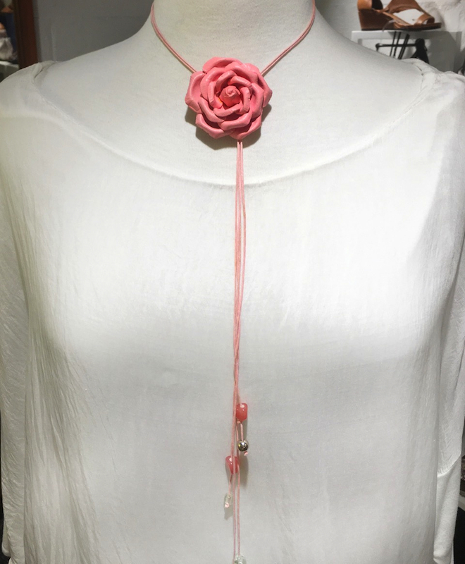 Rose Leather Necklace - Click Image to Close