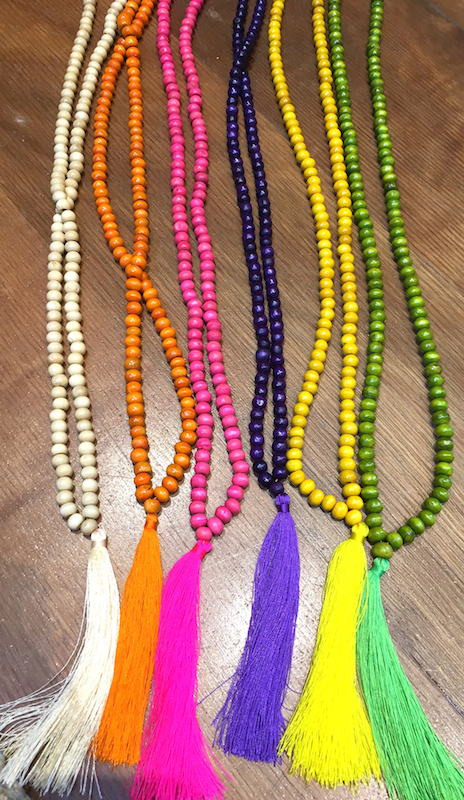 Wooden Bead Necklace with Tassel - Click Image to Close