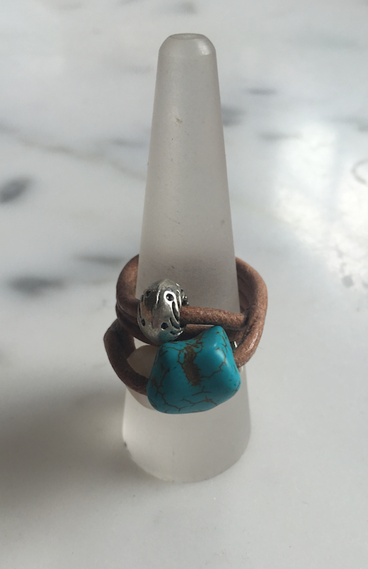 Leather Ring With Pearl And Turquoise - Click Image to Close