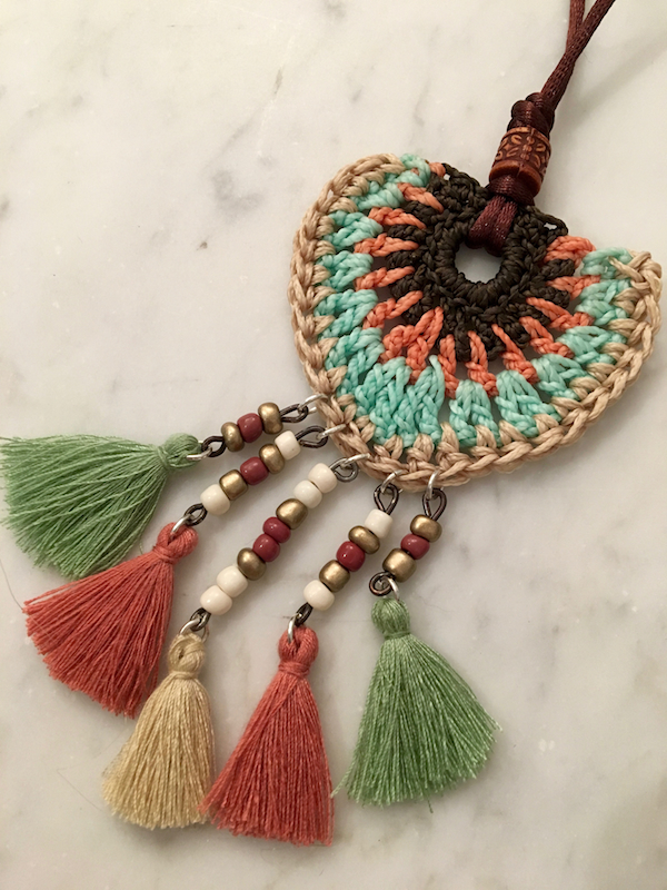 Spanish Crochet Tribal Neck Piece With Tassel - Click Image to Close