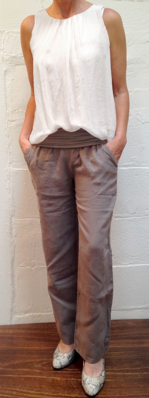 Linen Pants with Fold Over Waist - Click Image to Close