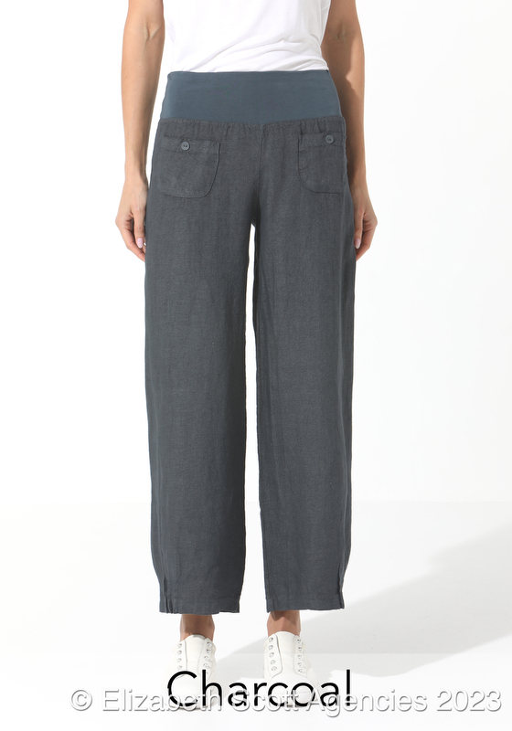 Linen pant with front pockets and covered buttons - Click Image to Close