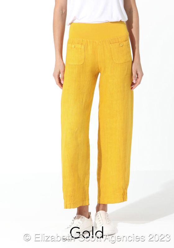 Linen pant with front pockets and covered buttons - Click Image to Close