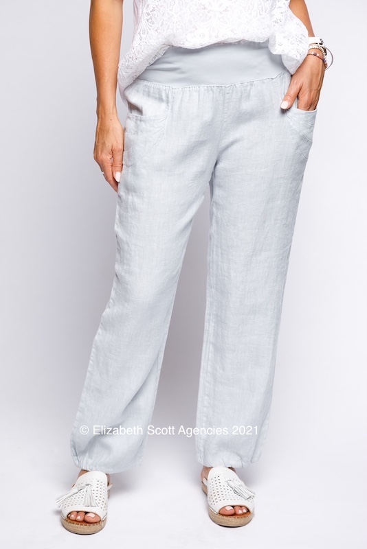 Linen Pants With Elasticised Hem - Click Image to Close