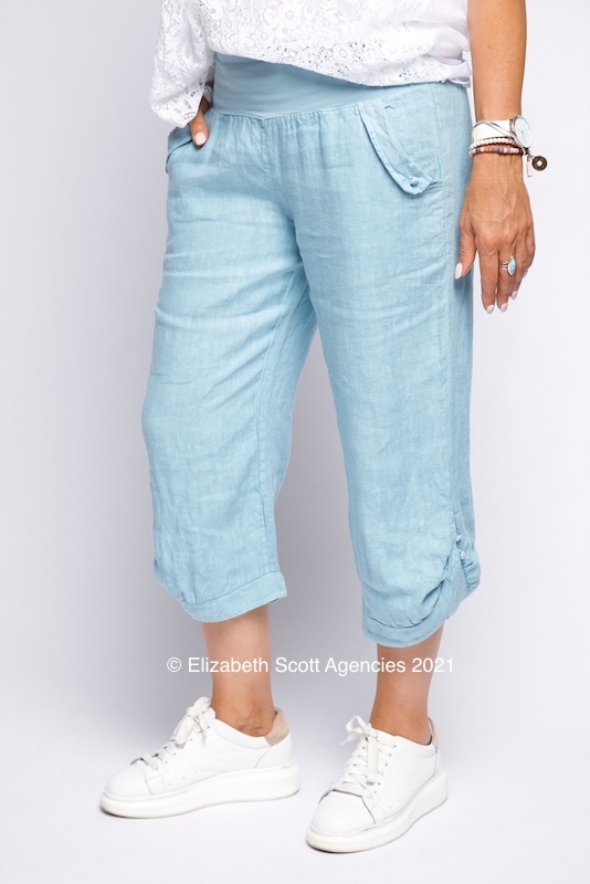 3/4 Linen Pants With Button Detail - Click Image to Close