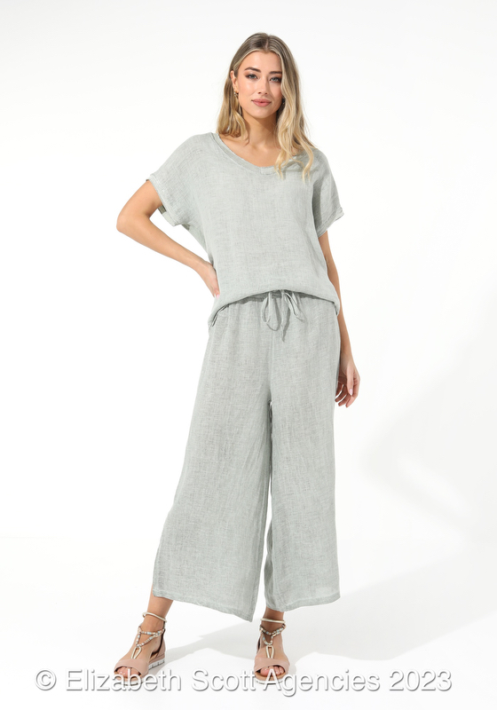 Linen Vintage Wash Pants With Drawstring - Click Image to Close